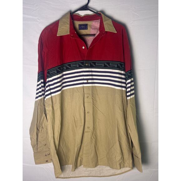 Roper Button Up Western Shirt Pearl Snap Long Sleeve Red Cream Cowboy Rodeo XL - Picture 1 of 3